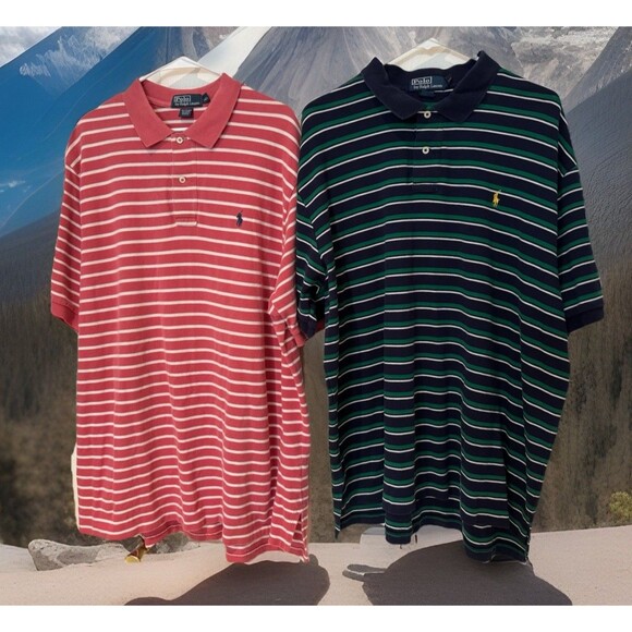 Y2K Polo Ralph Lauren Mens XXL Striped Polo Shirt bundle Small Pony Colorful - Picture 1 of 7